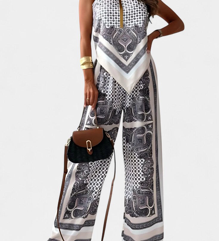 Louisa Paisley Set with Wide-Leg Pants