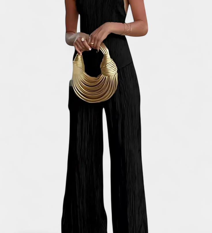 Pilarica Halter Neck Asymmetrical Top with Wide-Leg Pants Set