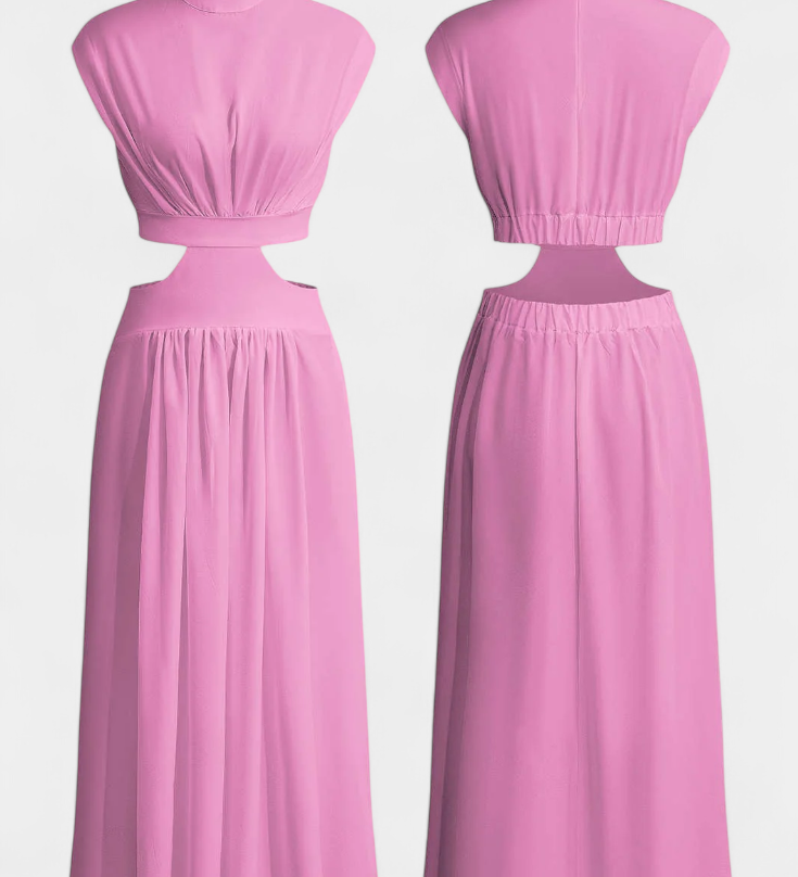 Jocelyn High Neck Top and Flowing Skirt with Side Slits