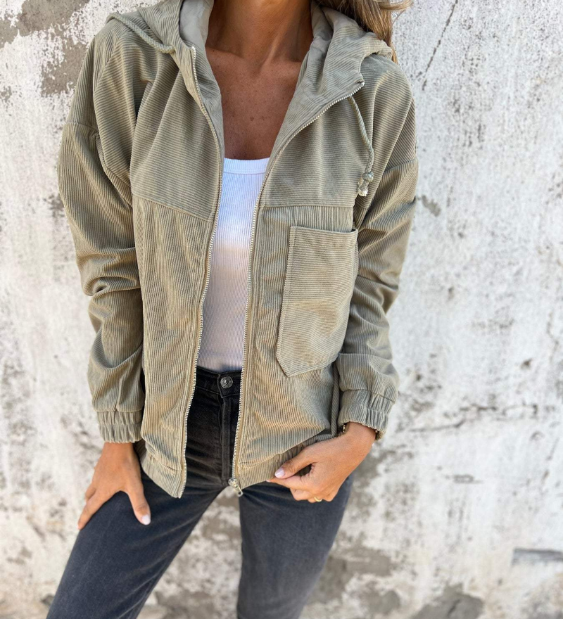 Audrey | Hooded Corduroy Zip Jacket