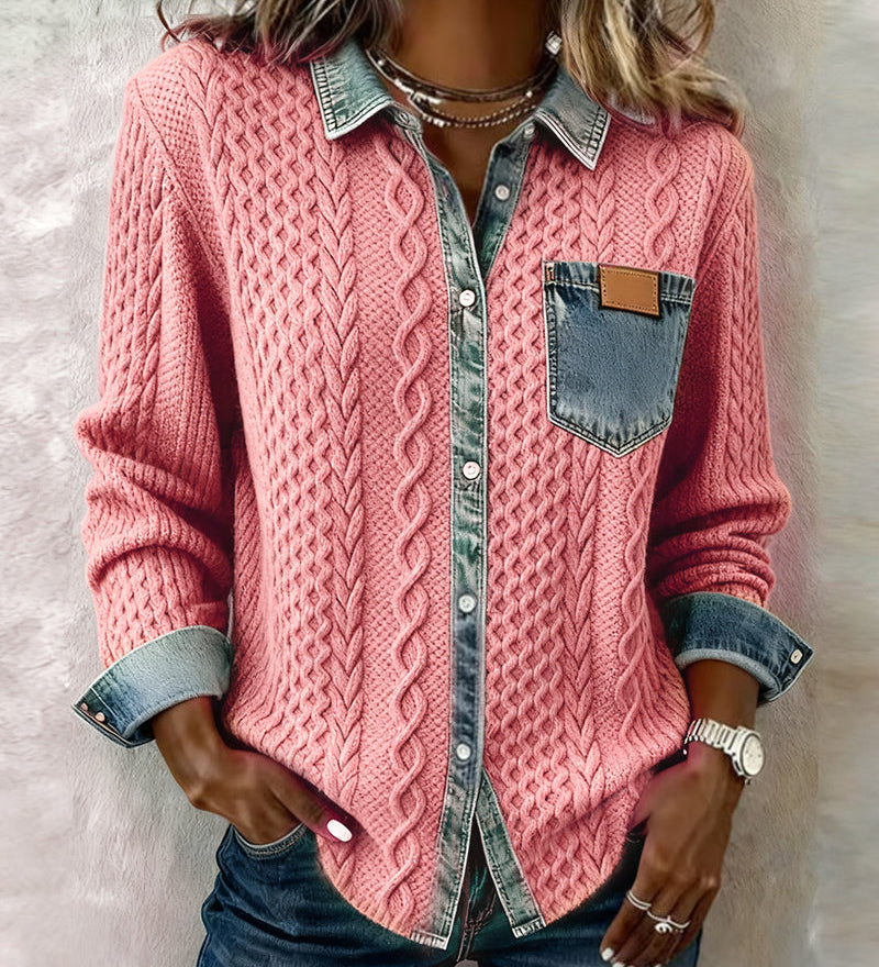 Juliane | Pink Knitted Denim Sweater