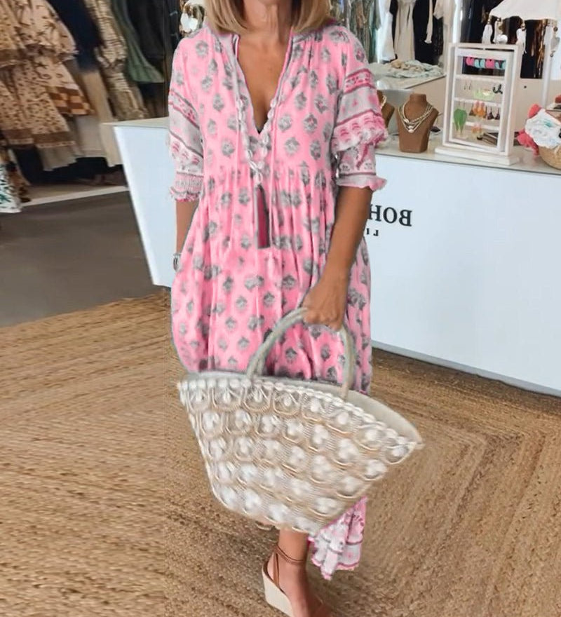 Mana | Chic Floral V-Neck Maxi Dress