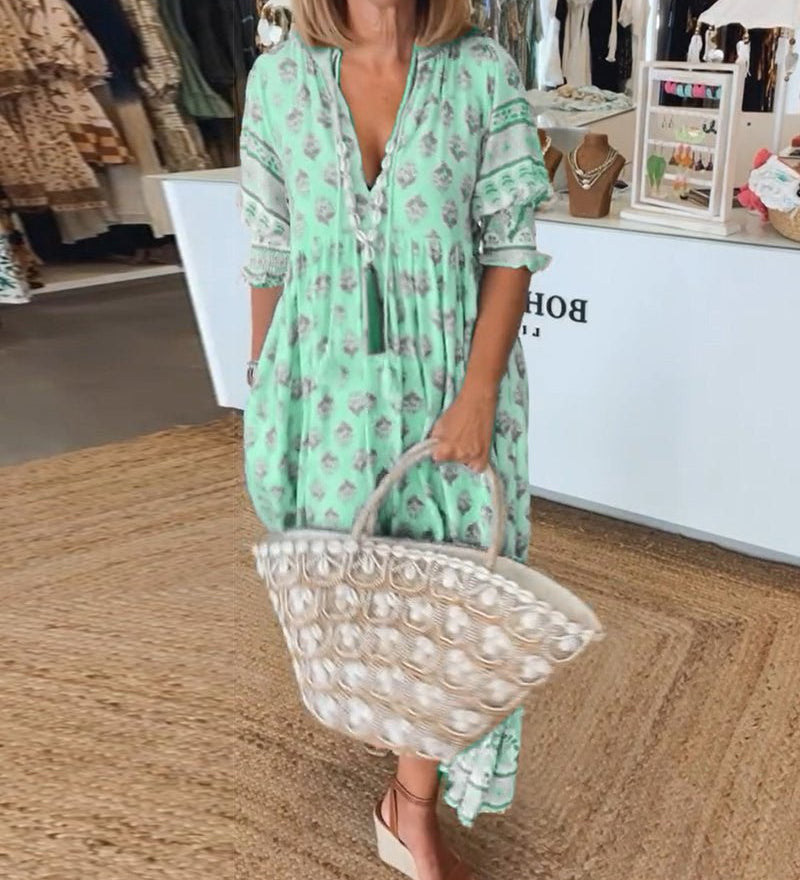Mana | Chic Floral V-Neck Maxi Dress