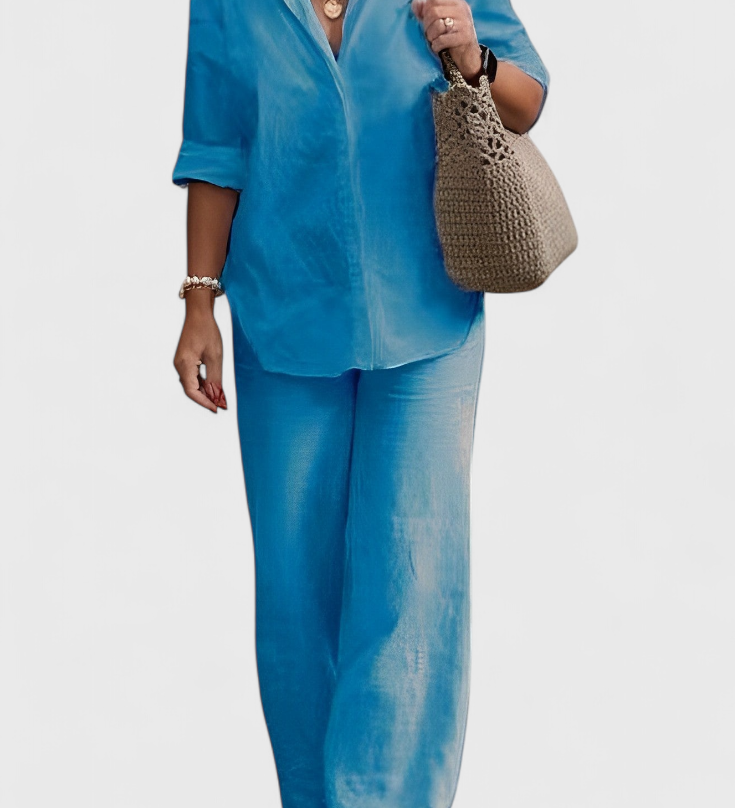 Skye Relaxed Fit Two-Piece Linen-Cotton Ensemble
