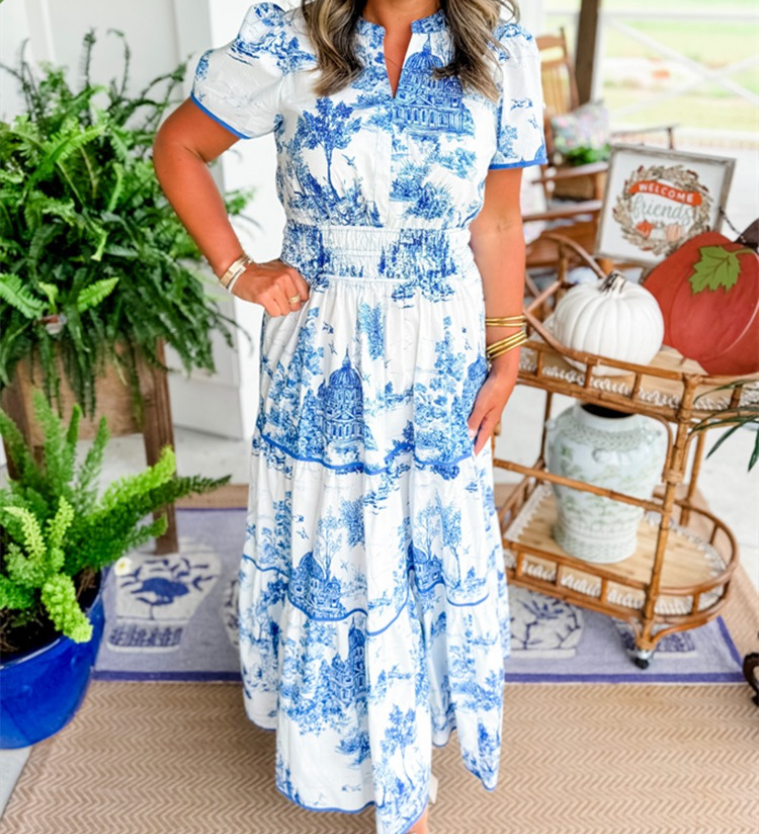 Eliza | Classic Toile Maxi Dress
