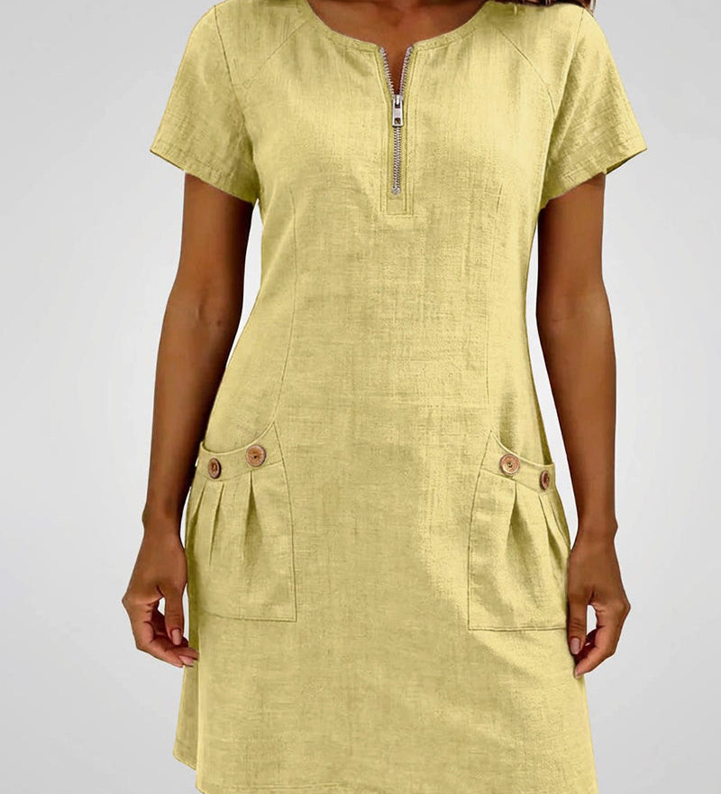 Fiona | Cotton Dress with Zipper Pocket