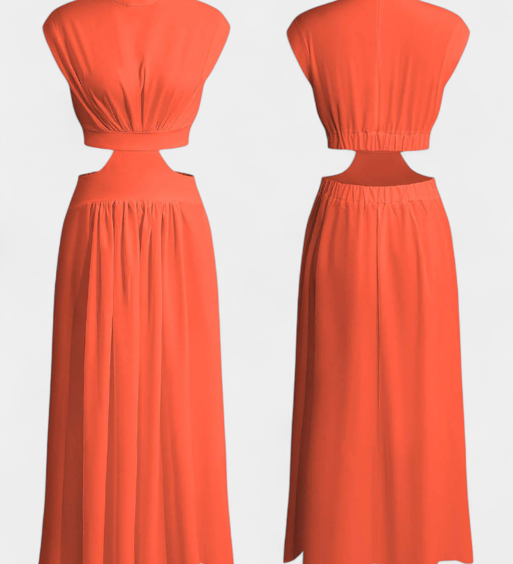 Jocelyn High Neck Top and Flowing Skirt with Side Slits