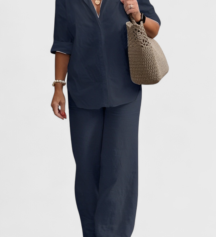 Skye Relaxed Fit Two-Piece Linen-Cotton Ensemble