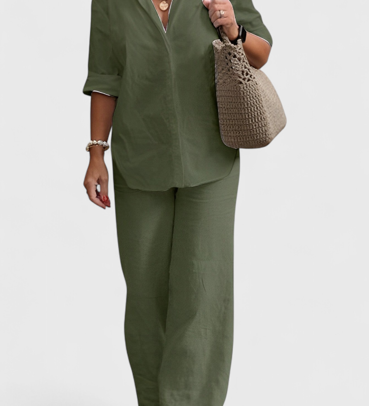 Skye Relaxed Fit Two-Piece Linen-Cotton Ensemble