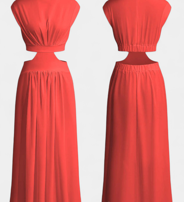Jocelyn High Neck Top and Flowing Skirt with Side Slits