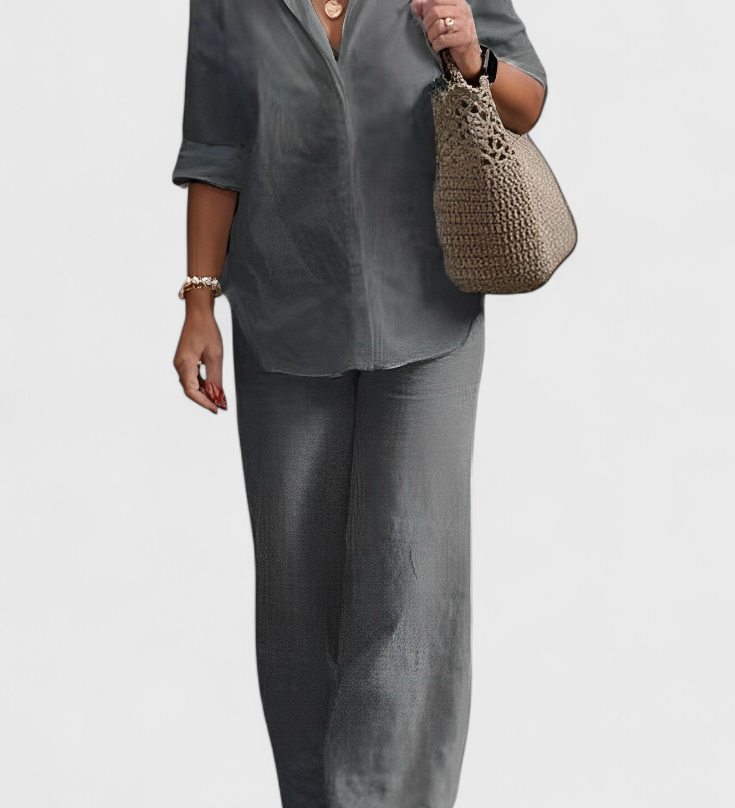Skye Relaxed Fit Two-Piece Linen-Cotton Ensemble