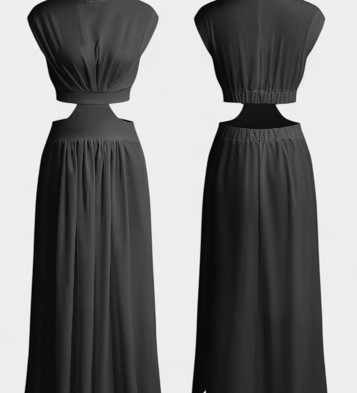 Jocelyn High Neck Top and Flowing Skirt with Side Slits