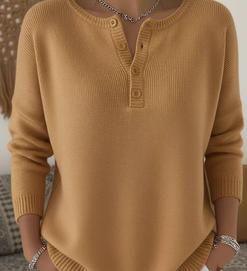 Helena | Henley Button-Up Knit Sweater