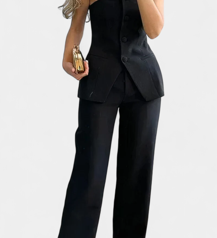 Ekaterina Strapless Set with High-Waisted Wide-Leg Pants