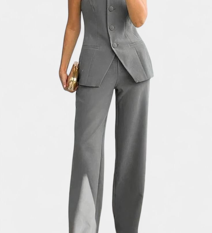 Ekaterina Strapless Set with High-Waisted Wide-Leg Pants