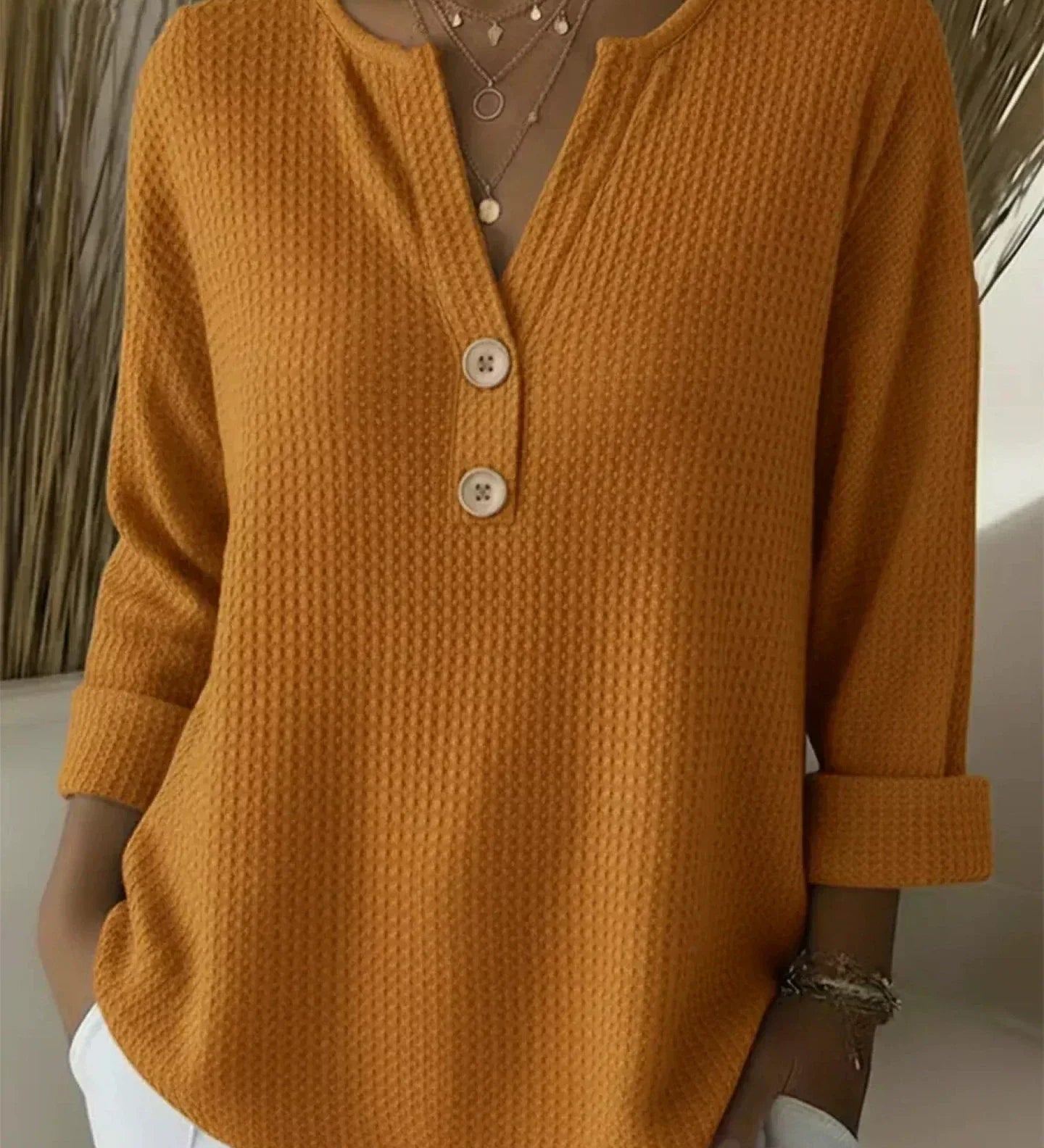 Sharon | Waffle Knit Henley Top