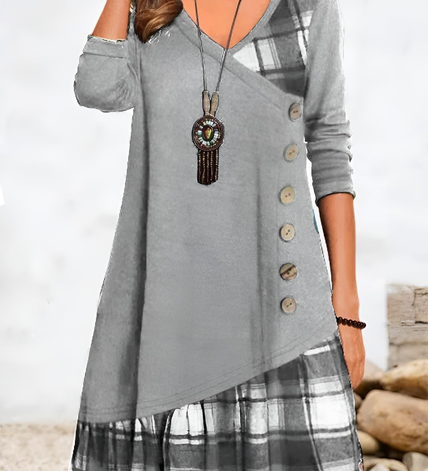 Charlotte | V-Neck Plaid Hem Dress