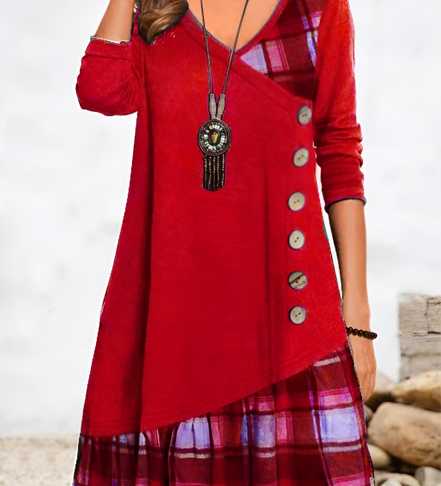 Charlotte | V-Neck Plaid Hem Dress