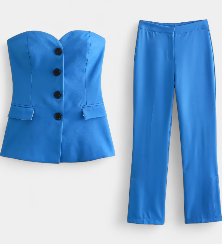 Paesha Sleeveless Minimalist Ensemble with Flared Trousers