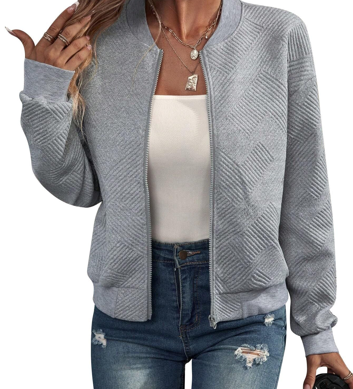 Kayla | Textured Bomber Jacket