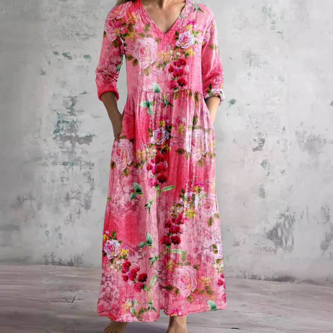 Dearyn | Maxi Dress with V-Neck and Floral Pattern