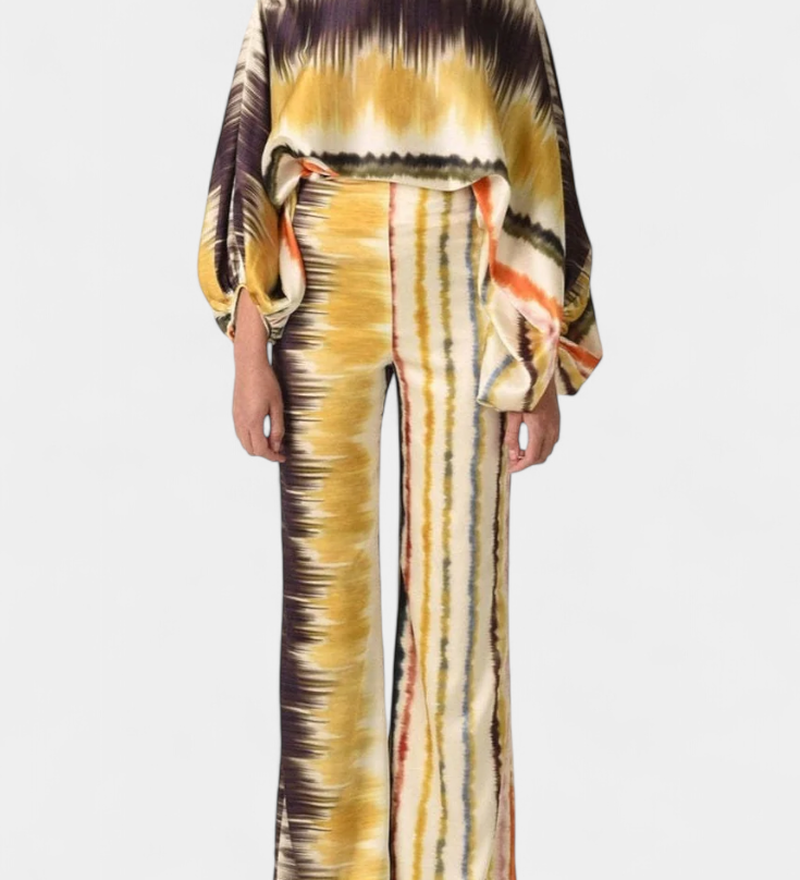 Artistic Print Off-the-Shoulder Top and Wide-Leg Pants Set by Sybella