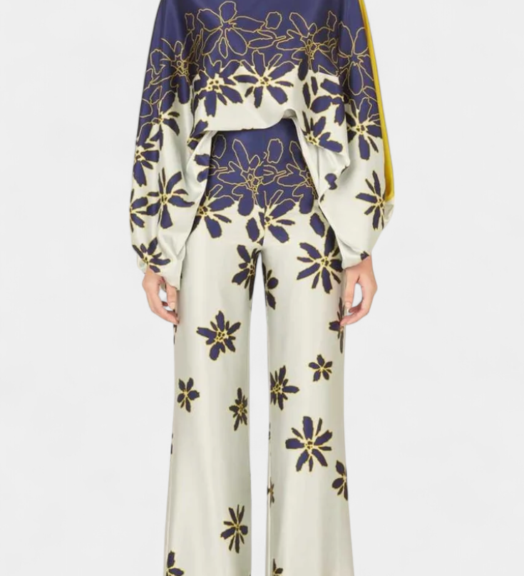 Artistic Print Off-the-Shoulder Top and Wide-Leg Pants Set by Sybella