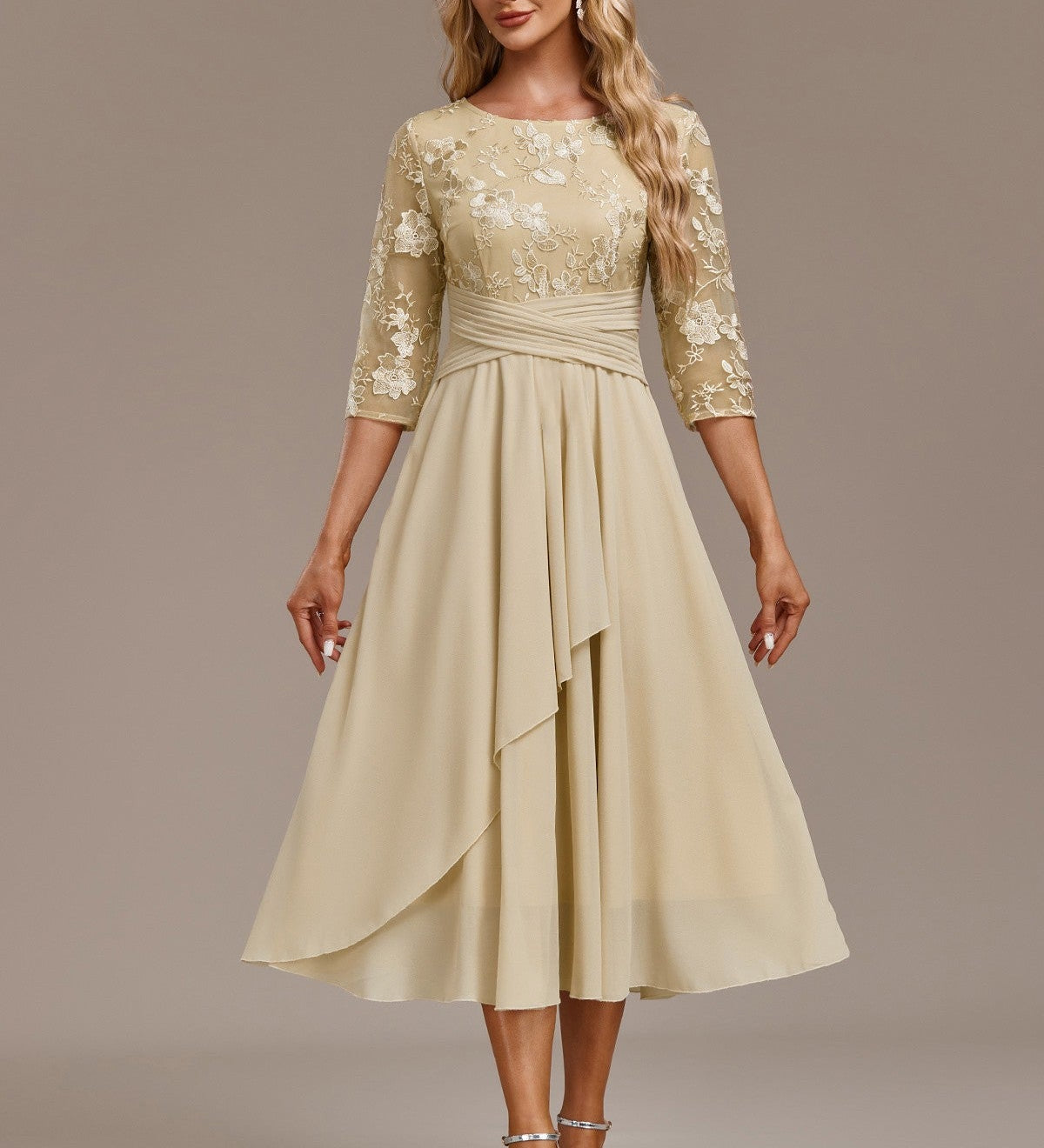 Sophie | Short Sleeve Round Neck Midi Dress