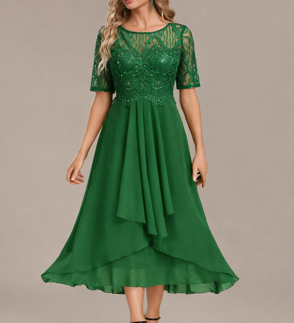Sophie | Short Sleeve Round Neck Midi Dress