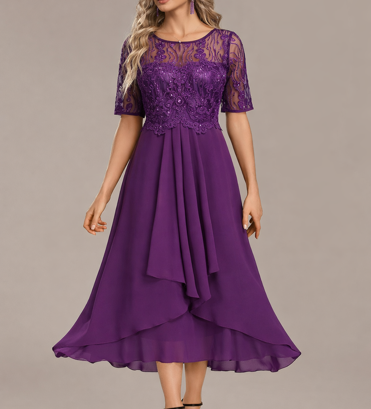 Sophie | Short Sleeve Round Neck Midi Dress