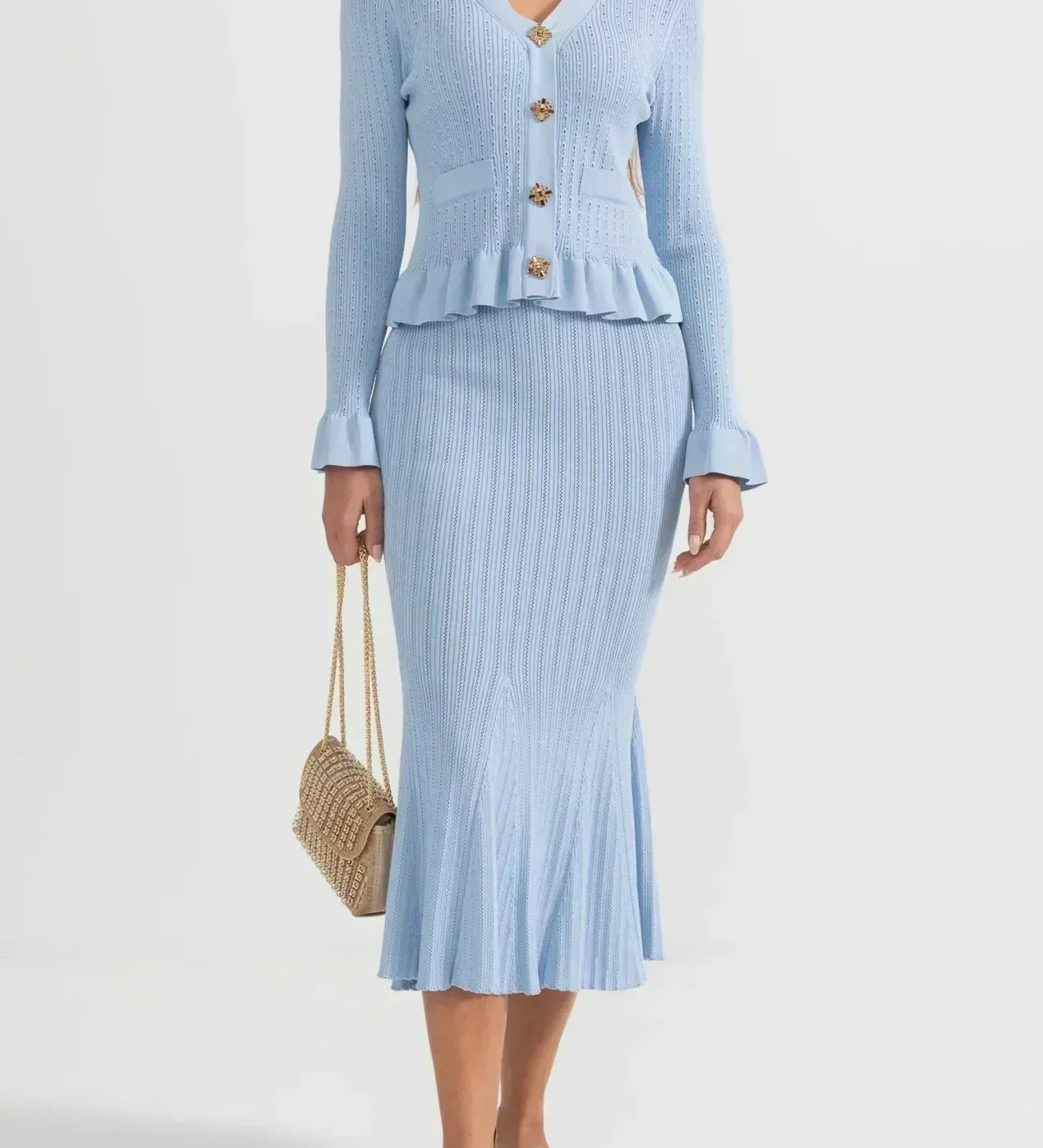 Prudence | Ruffled Cardigan and Flared Midi Skirt