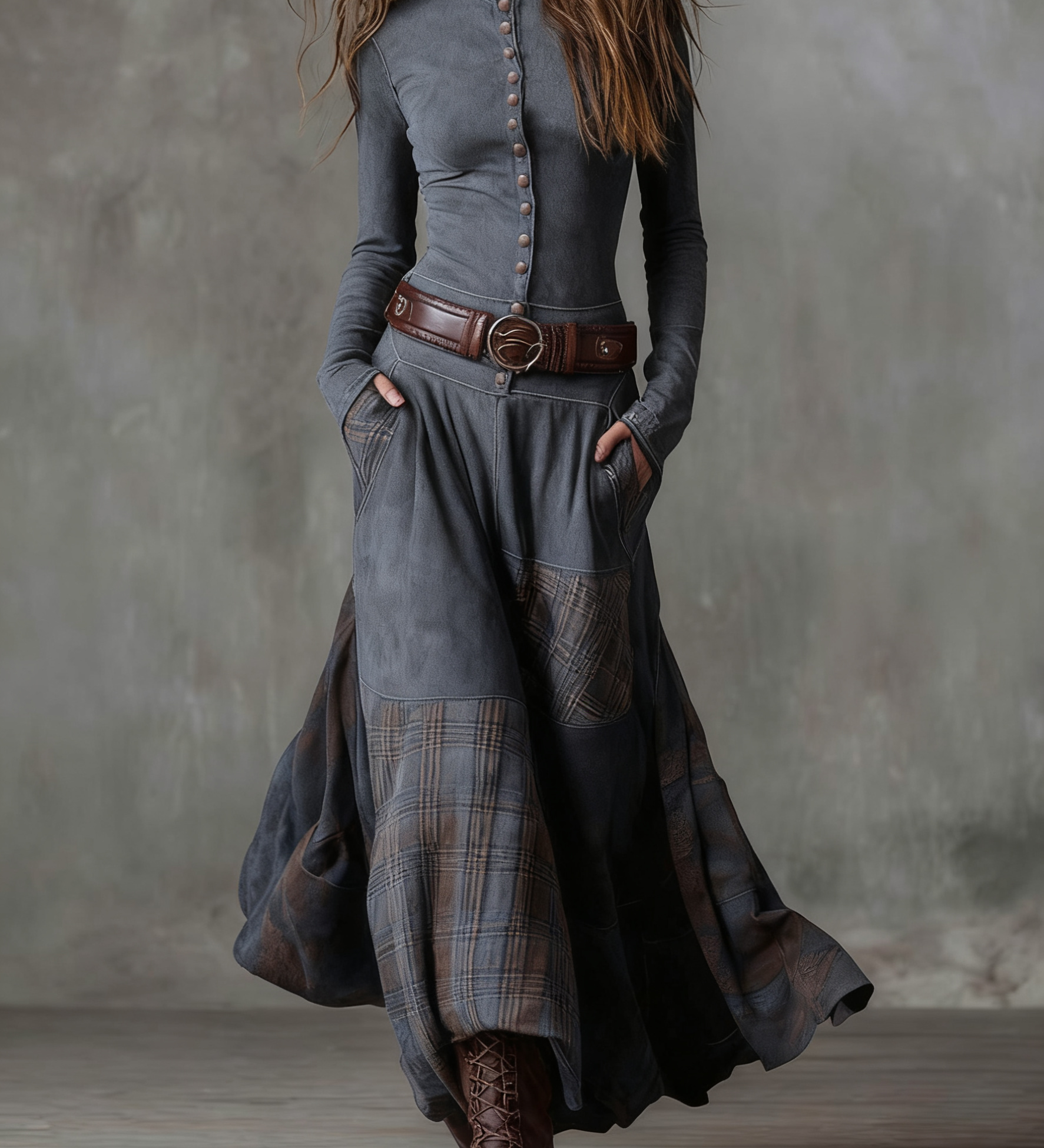 Elisa | Maxi Suede Dress with Belt