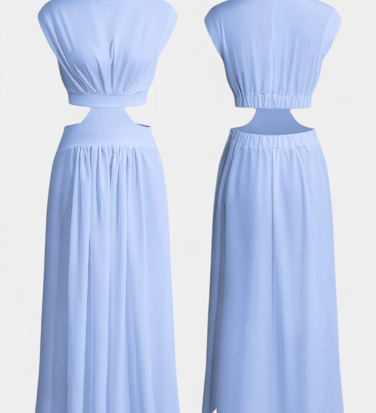Jocelyn High Neck Top and Flowing Skirt with Side Slits