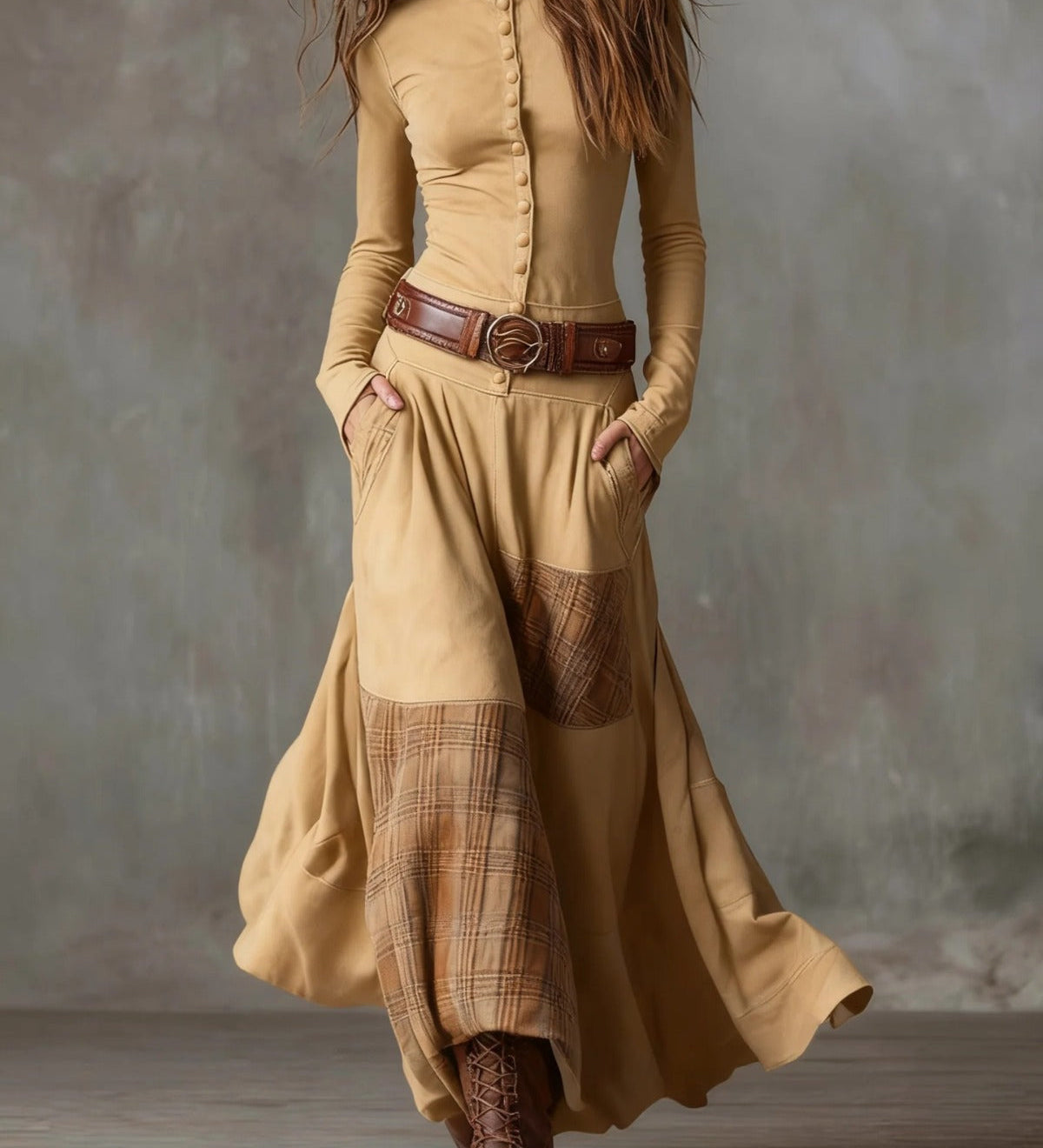 Elisa | Maxi Suede Dress with Belt
