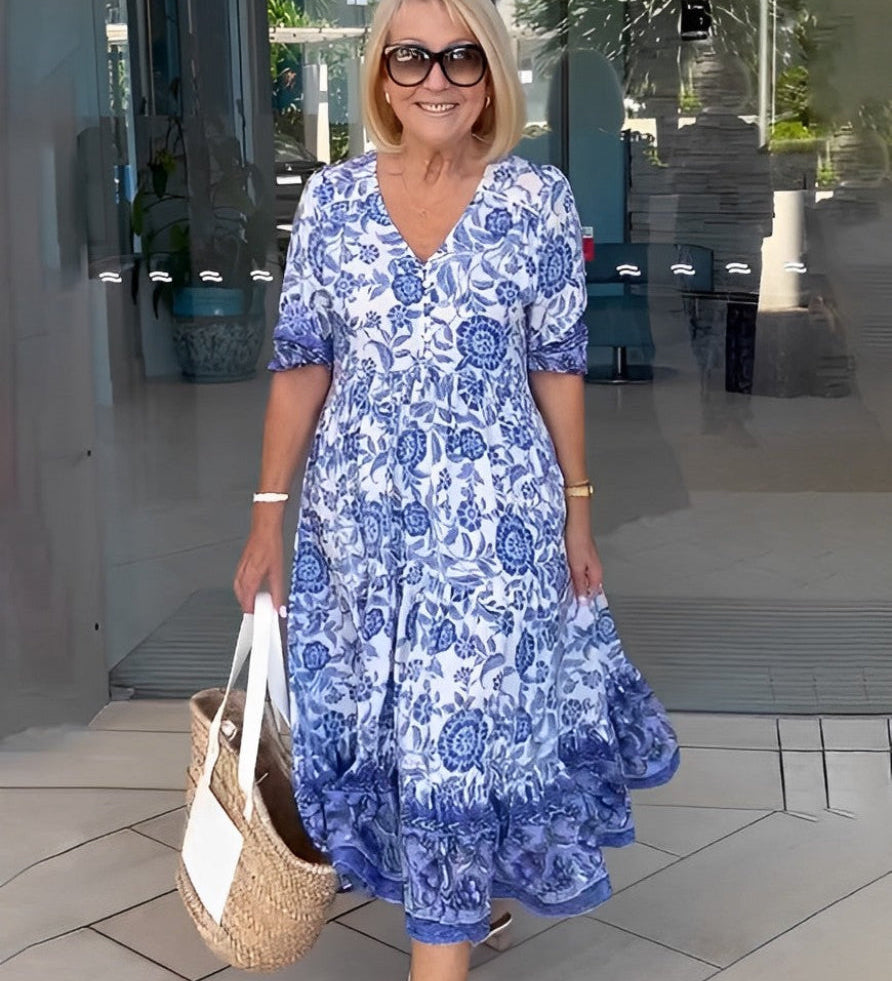 Keisha | Graceful V-Neck Floral Maxi Dress