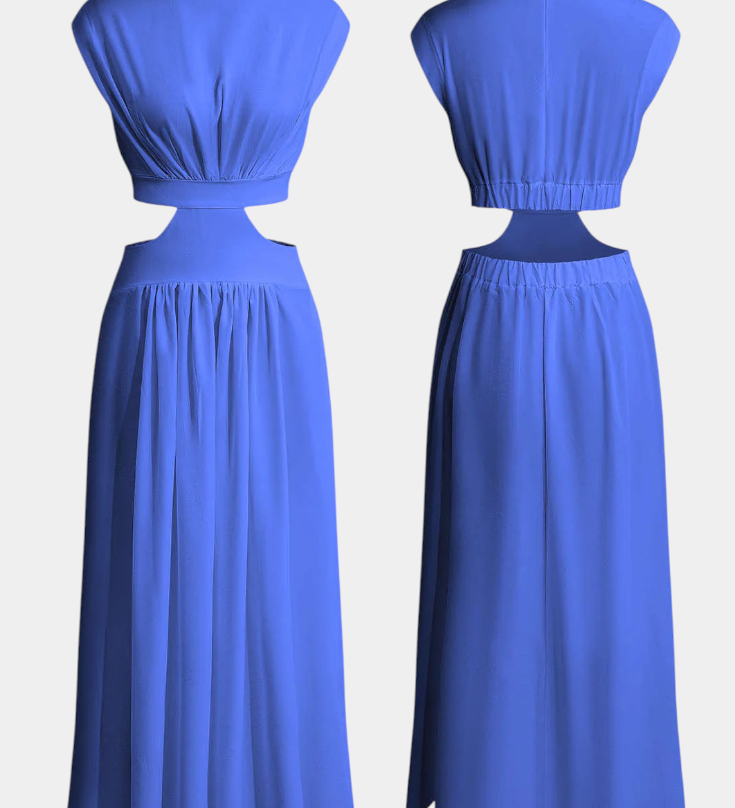 Jocelyn High Neck Top and Flowing Skirt with Side Slits