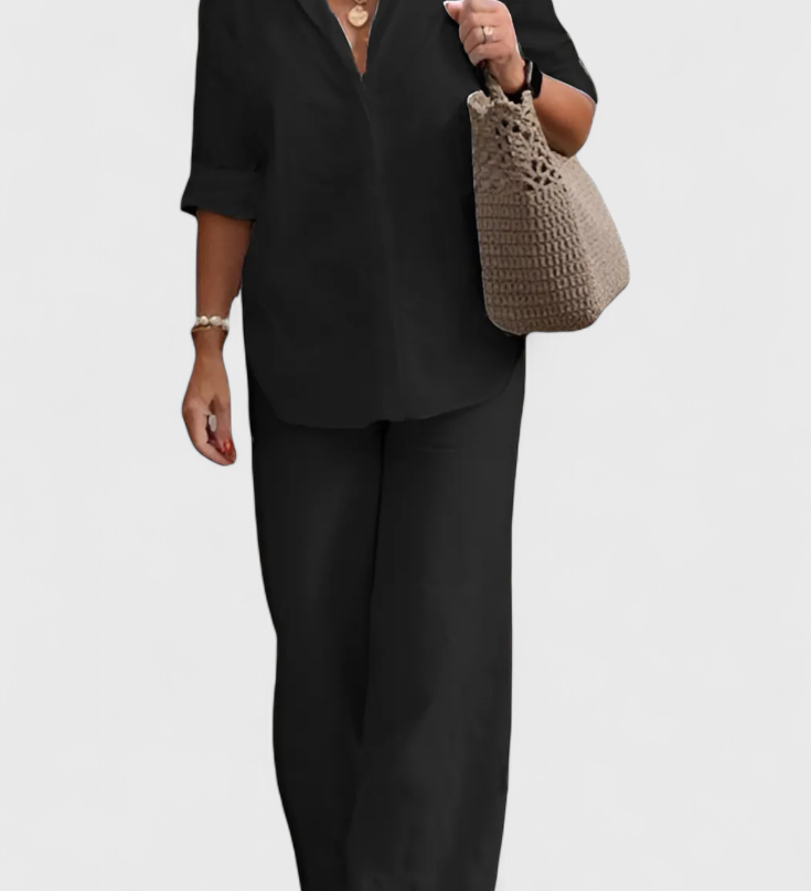Skye Relaxed Fit Two-Piece Linen-Cotton Ensemble