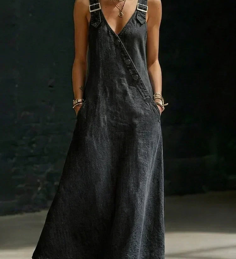 Anna | Button-Front Denim Maxi Dress