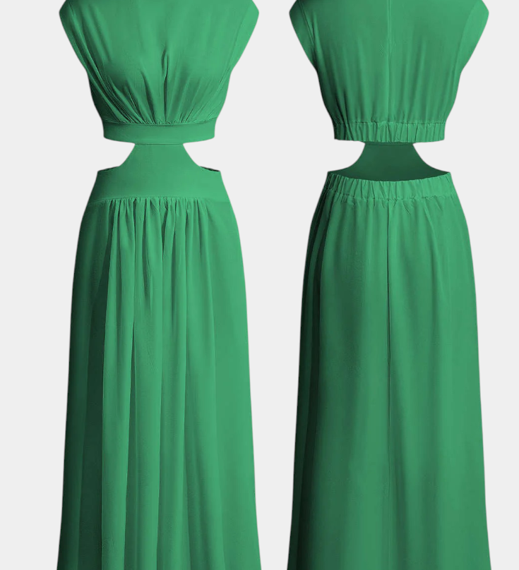 Jocelyn High Neck Top and Flowing Skirt with Side Slits