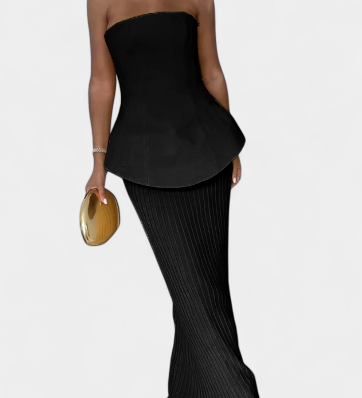 Clarita | Strapless Top & Pleated Skirt Set