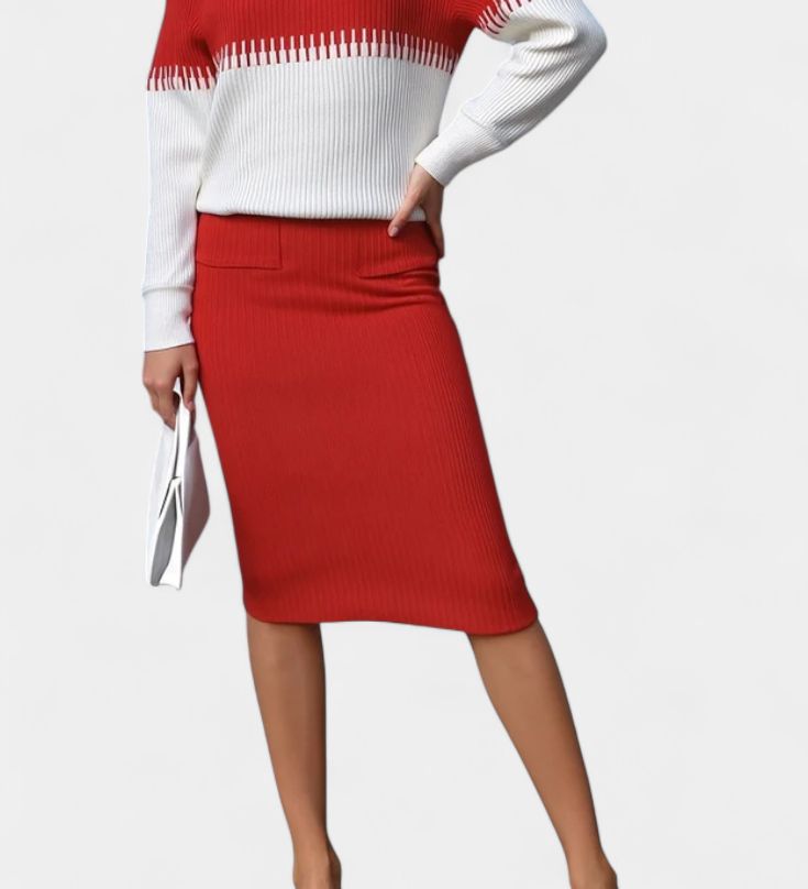 Sidonie Two-Tone Long Sleeve Midi Knit Dress Ensemble