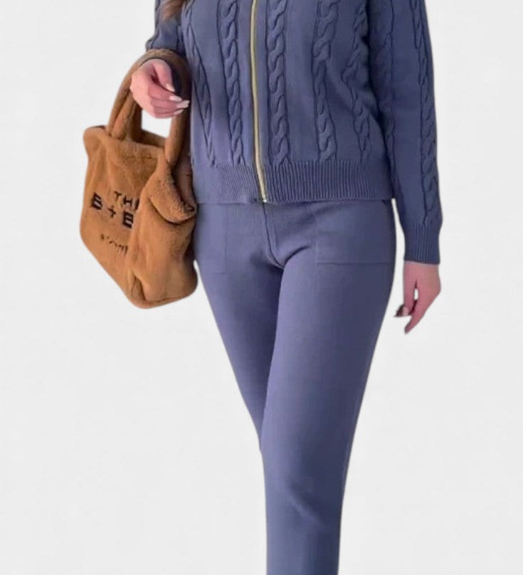 Perdita Cardigan & Twisted Jacquard Sweater Set - Casual Style