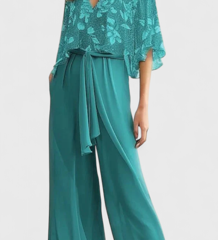 Claribel | V-Neck Top and Wide Leg Set