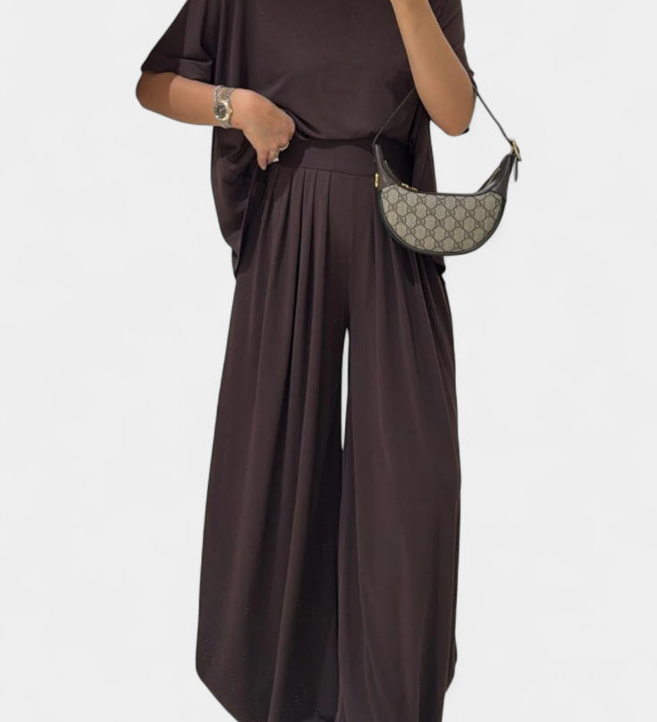 Trista Minimalist Modal Ensemble: Straight Top & Wide-Leg Pants