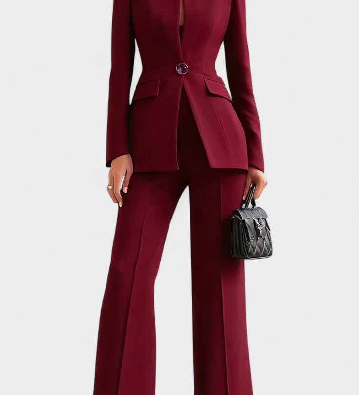 Elisabetta | High-Collar Set with Wide-Leg Pants