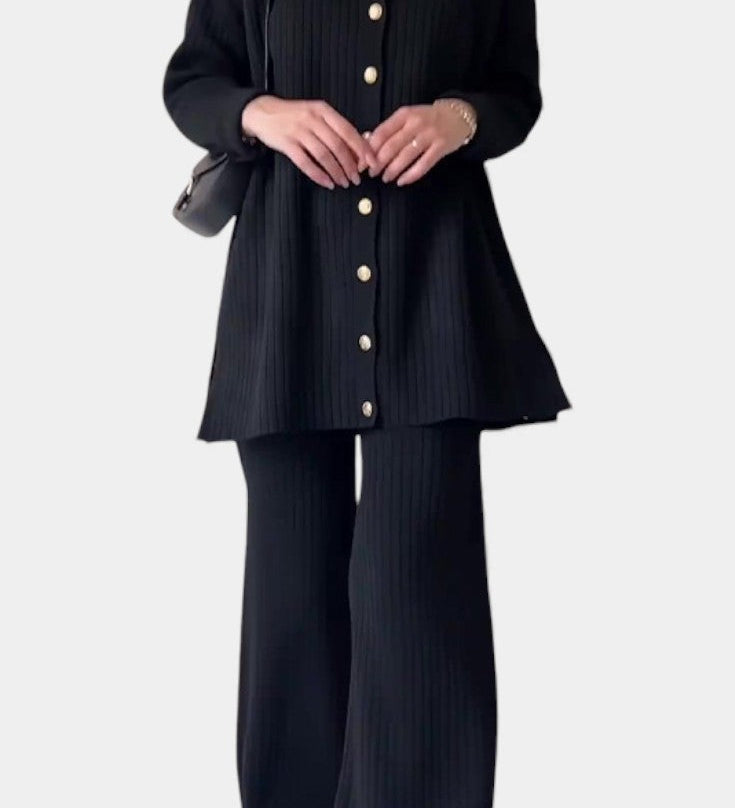 Striped Jacquard Knit Two-Piece Set with Thoughtful Design
