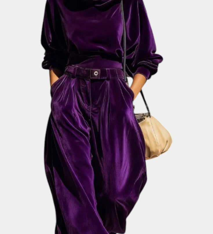 Riana | Brown Velvet Hoodie & Relaxed Pants Set