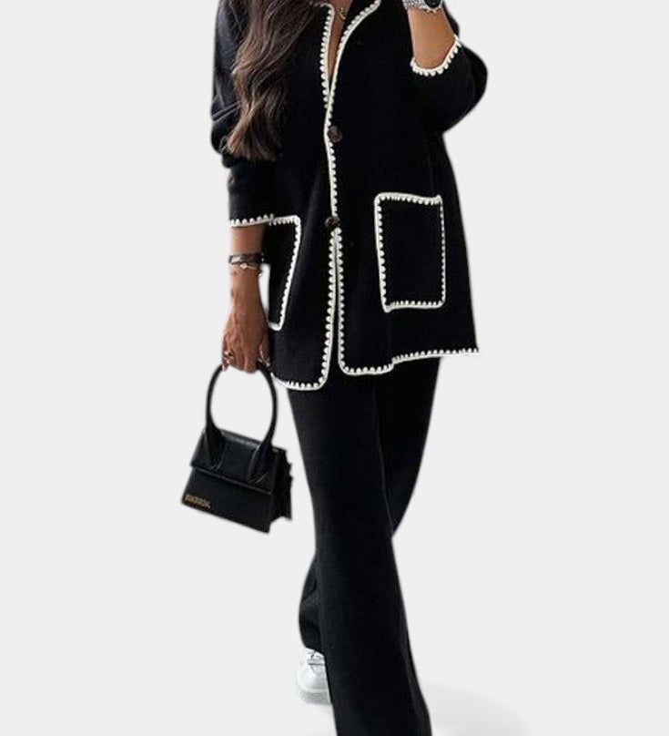 Xandra Two-Piece Ensemble: Trimmed Jacket and Casual Pants