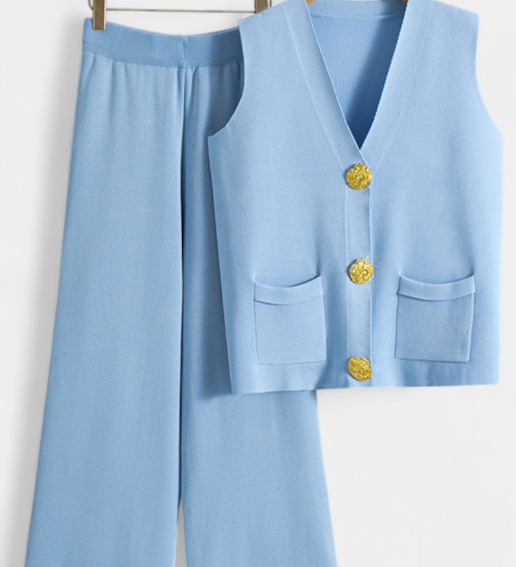 Jacey Knit Vest with Wide-Leg Trousers