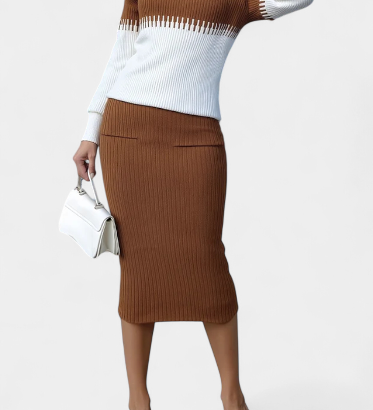 Sidonie Two-Tone Long Sleeve Midi Knit Dress Ensemble